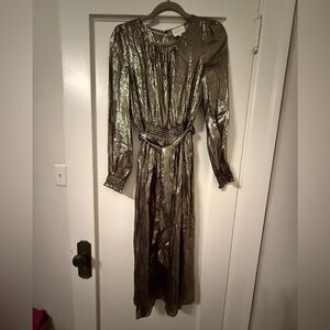 Sezane Shimmering Long Sleeve Dress in Metallic Gold